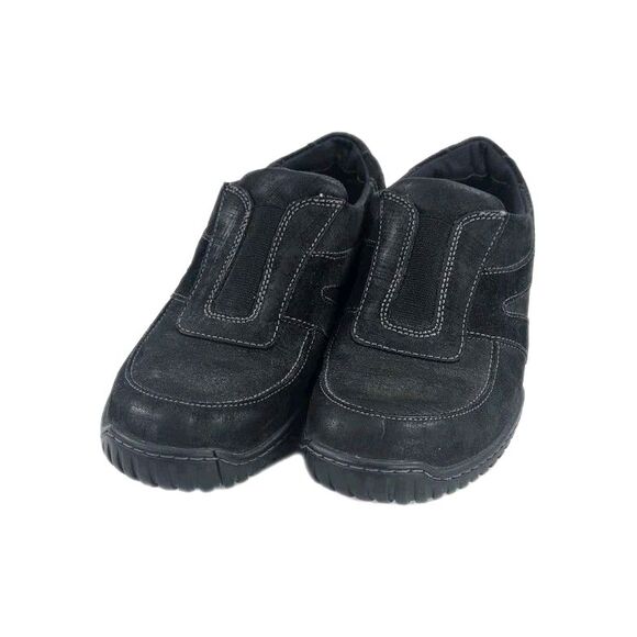 Clarks Women's Slip-on Sneaker Black Suede Leather Sz 8.5 Comfort Walking Work - Picture 1 of 11